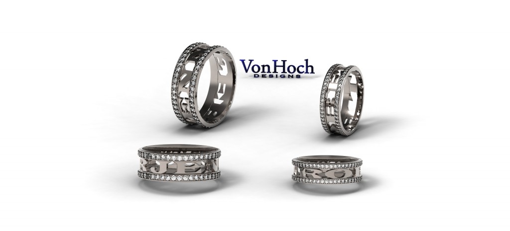 Von Hoch Design Honor-Ring Wedding Band set in platinum and channel set diamonds, also available in 14 karat or 18 karat yellow , white or rose gold, as well as two-tone