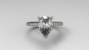 Pear-Shaped Diamond Custom Diamond Engagement Ring set in Platinum with 1.5 Carat Pear Center Diamond & Round Side Stones