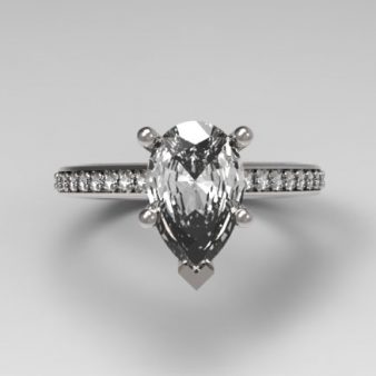 Pear-Shaped Diamond Custom Diamond Engagement Ring set in Platinum with 1.5 Carat Pear Center Diamond & Round Side Stones