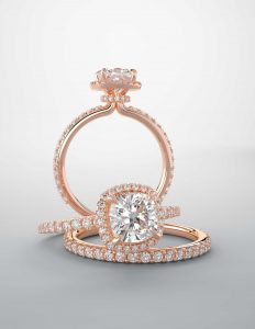 Rose Gold - Halo Style Round - Accent Diamonds Custom Diamond Engagement Ring Design