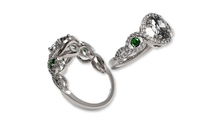 14-Karat White Gold Diamond and Emerald Engagement Ring 14-Karat White Gold Diamond and Emerald Engagement Ring