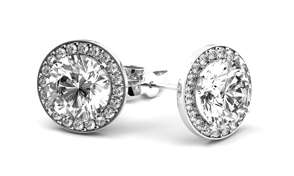 Halo Style Diamond Studs set in platinum Round Brilliant Center Stone with Pave Accent Stones. Halo Style Diamond Studs set in platinum Round Brilliant Center Stone with Pave Accent Stones.